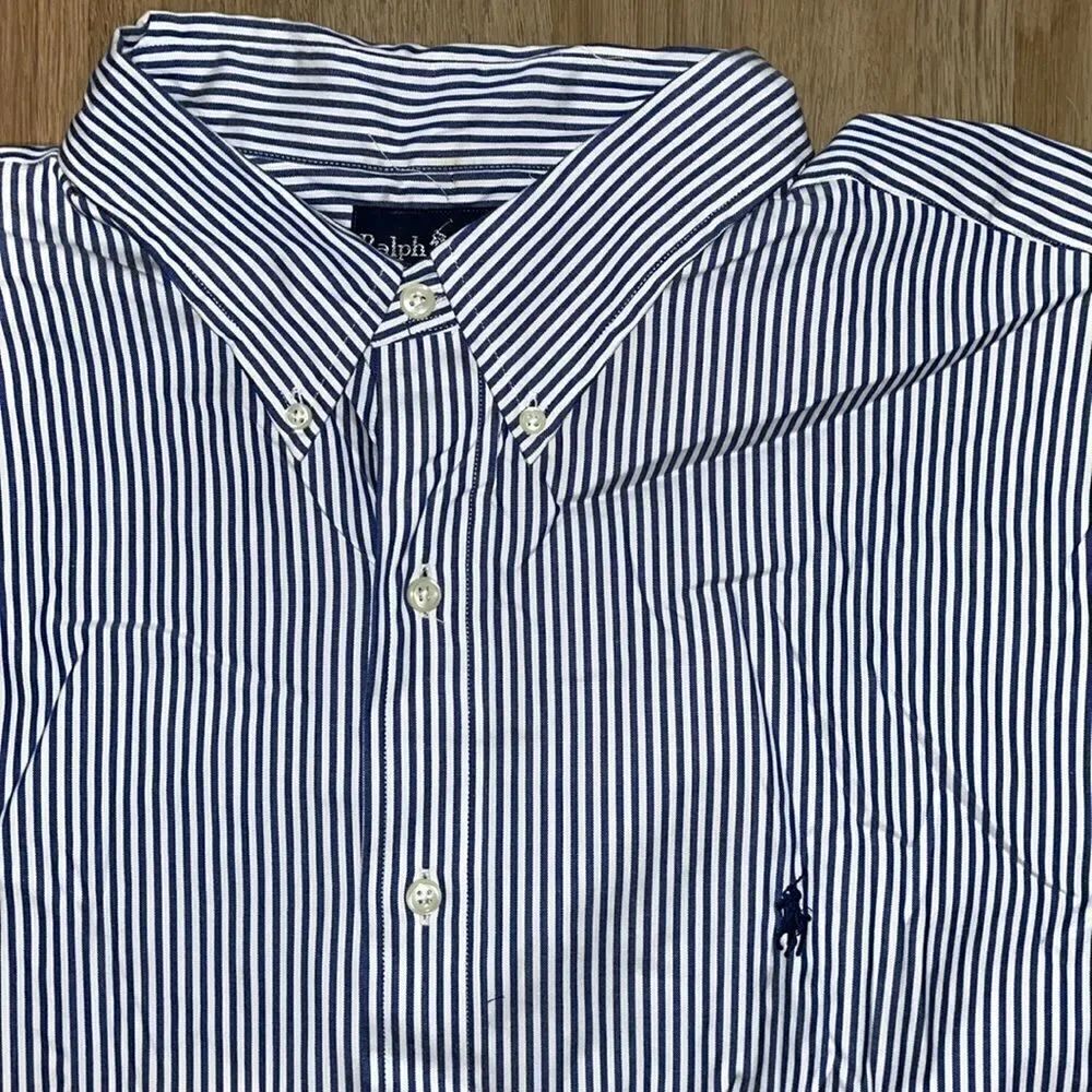 2-Blue Stripe Polo by Ralph Lauren w/ Pony mens Dress Business work shirt 18 XXL - Picture 6 of 9